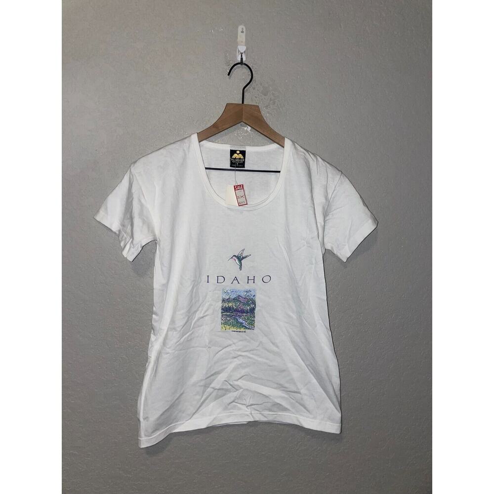 Womens Vintage Idaho Shirt Mountain White Graphic Tee Top Women 90s Small